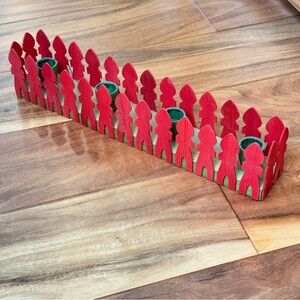 Vintage Red Green Wooden Candlestick Holder Made In Sweden